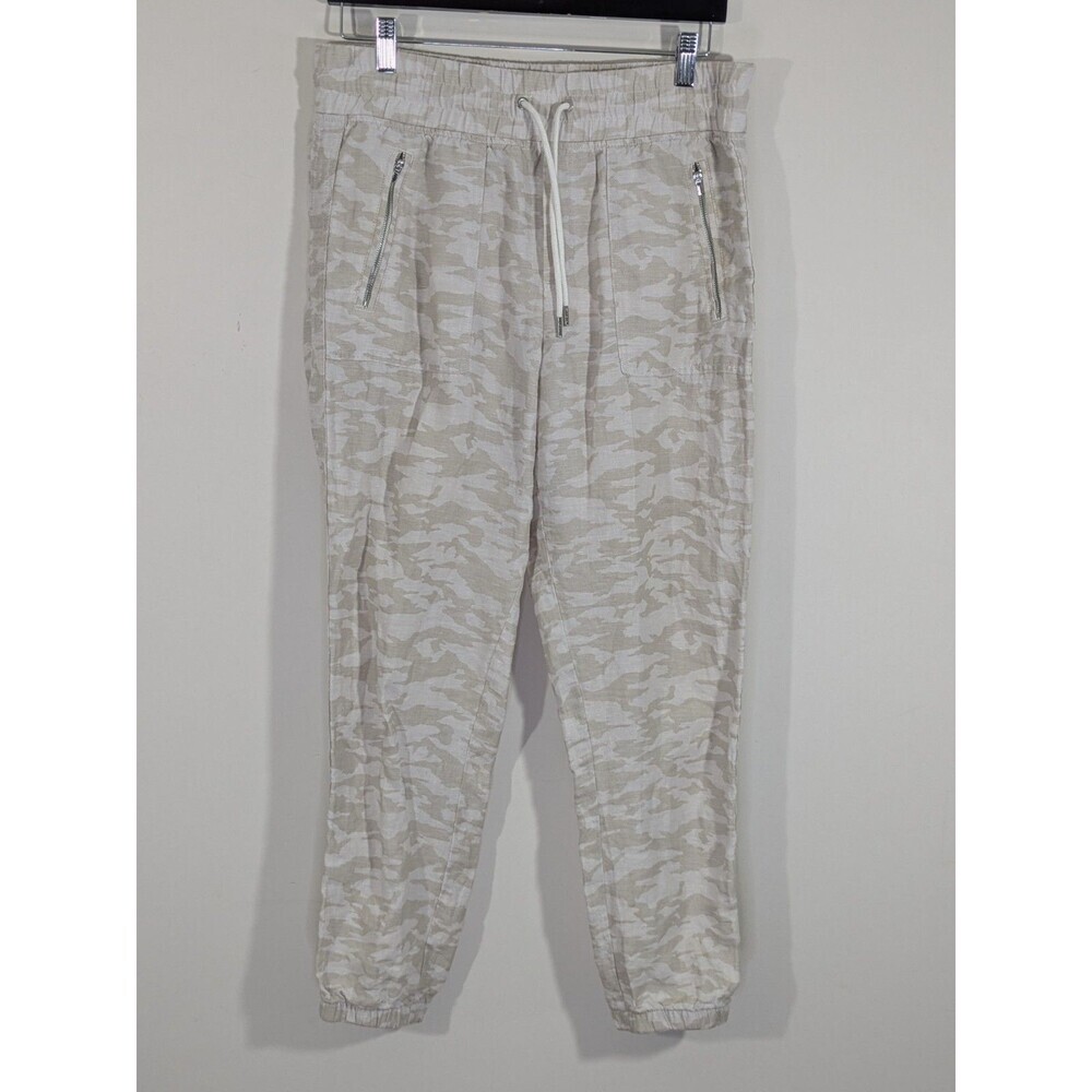 Athleta Cabo Tide Linen Jogger Pants Camo Print Drawstring Waist Women's Size 8